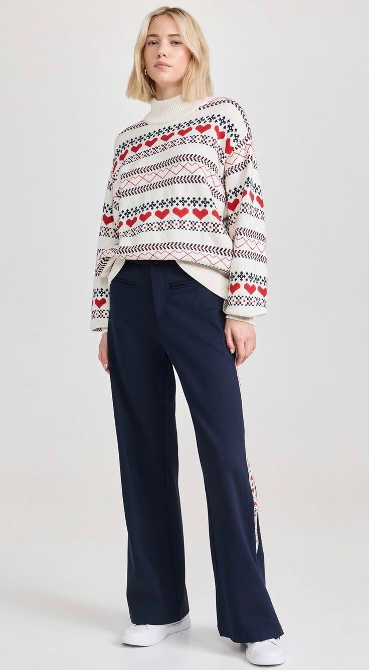 The Upside Meribel Ria Flare Track Pants Navy Heart Stripe Size 8 M